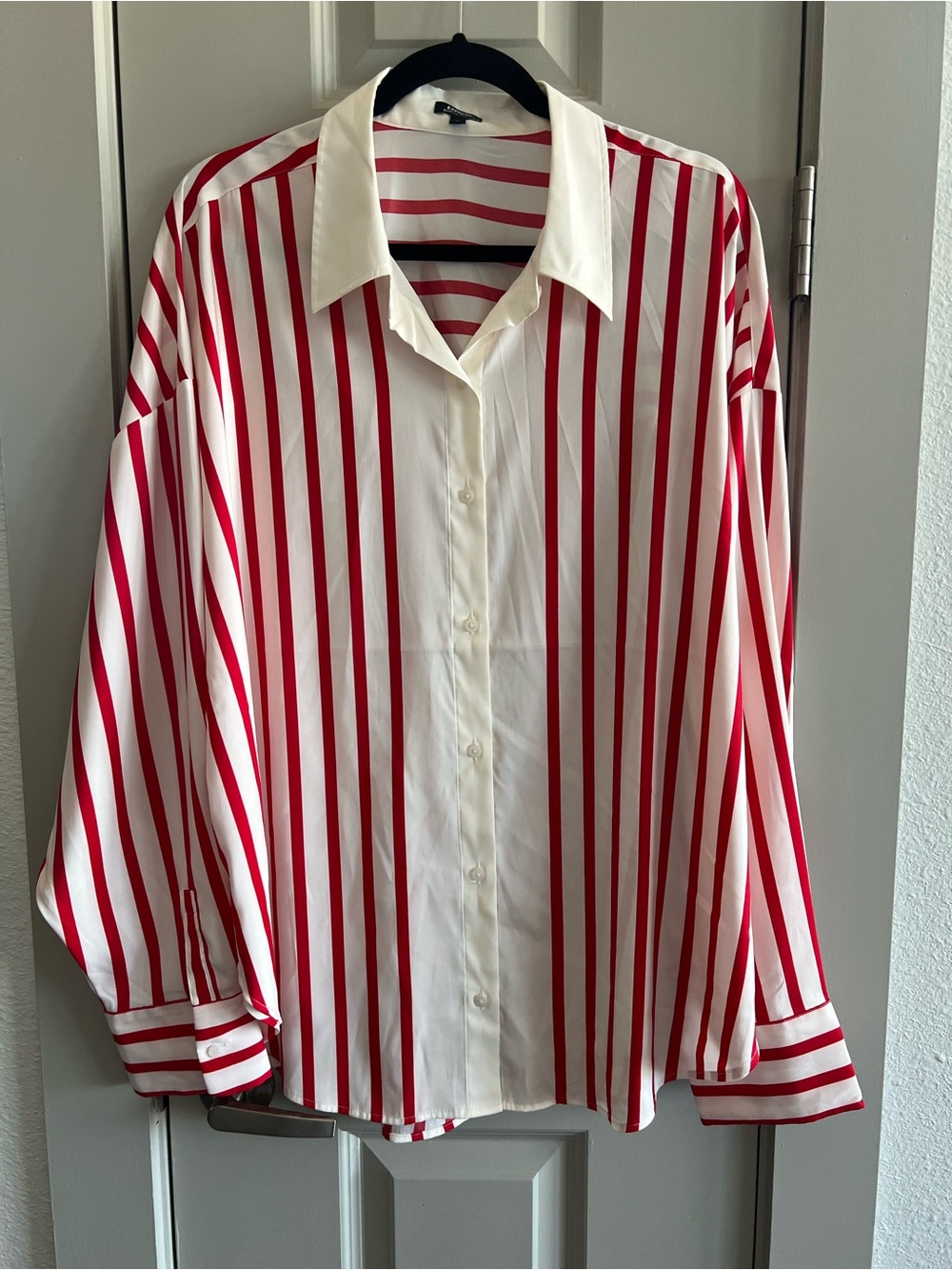 Express Red & Cream Vertical Stripe Button-Up Shirt